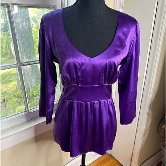 Etro pure luxury royal purple silk blouse size 44 made in Italy very soft, EUC - Picture 2 of 12